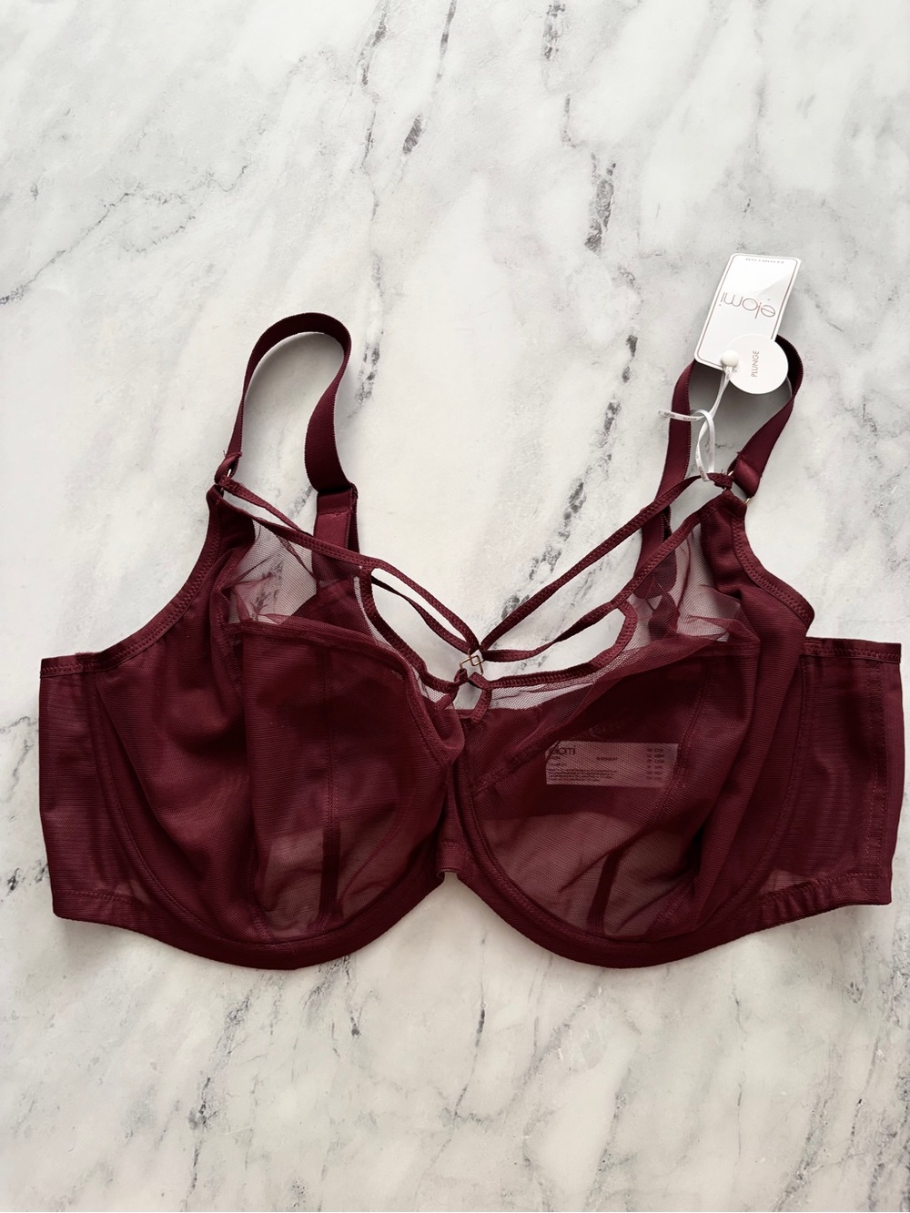 Elomi Bra Sachi EL4350CBT Cabernet Plunge Strappy Underwire Unlined Nwt 44 H 44H